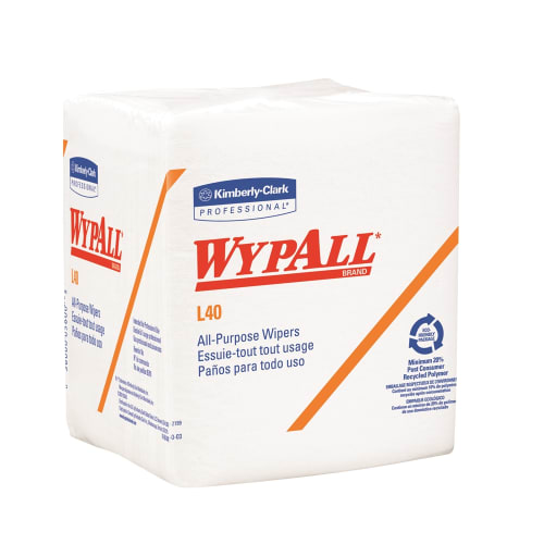 Kimberly-Clark WypAll L40 All-Purpose Wipers, 1/4 Fold, 12x12.5, White